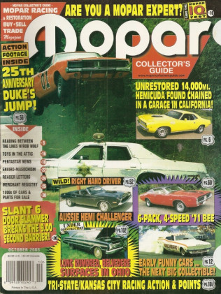 MOPAR COLLECTORS GUIDE 2003 OCT - GENERAL JUMPS, FOUND-66 BELVEDERE II HEMI